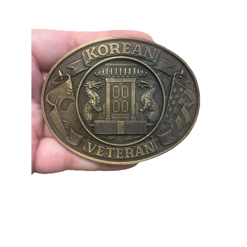 KOREAN WAR VETERAN BRASS BELT BUCKLE VINTAGE 1970s